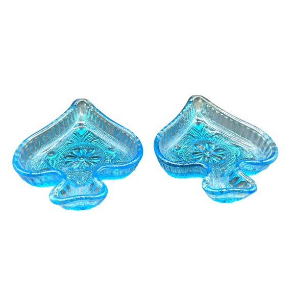 Vintage Indiana Glass 3D Colonial Blue Bridge Ashtray Trinket Dish Set Of 2 - Picture 4 of 5